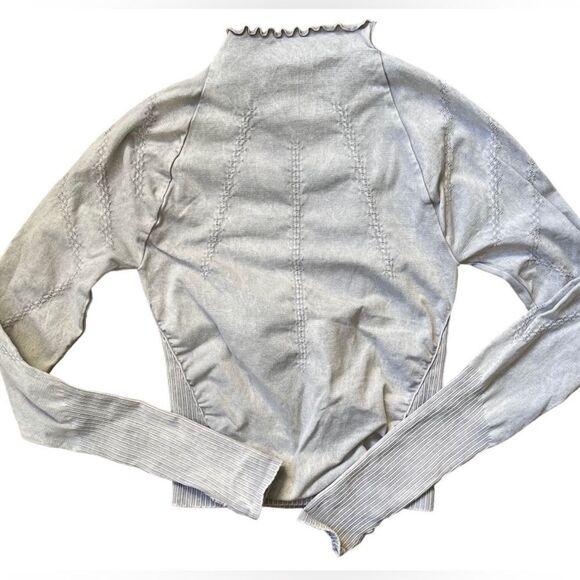 NWOT Free People Good Karma Hi Neck Layer Long Sleeve Top -Black Size Med/Large - Picture 5 of 11